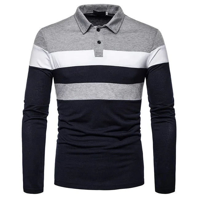 Men’s Long Sleeve Polo Shirt Striped Design