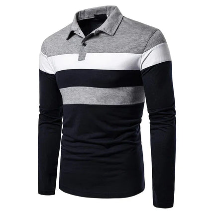 Men’s Long Sleeve Polo Shirt Striped Design