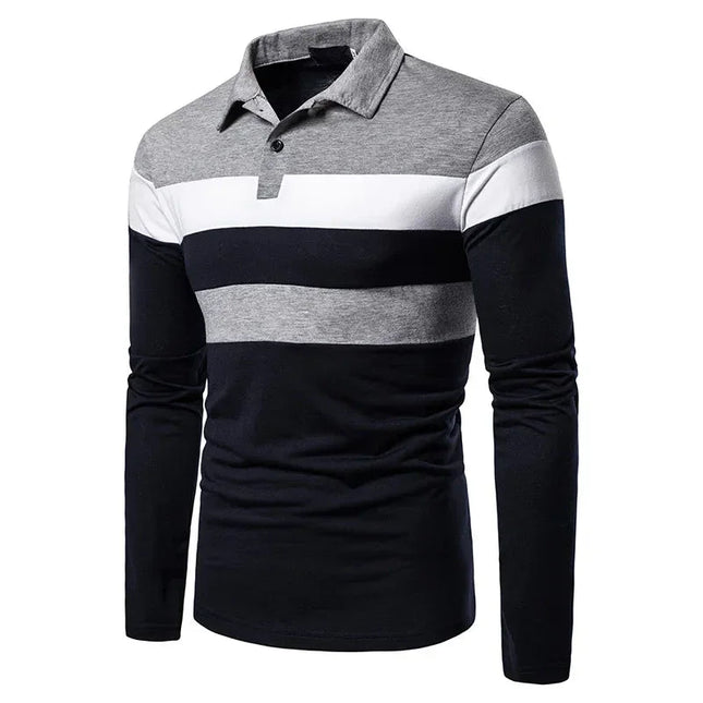 Men’s Long Sleeve Polo Shirt Striped Design