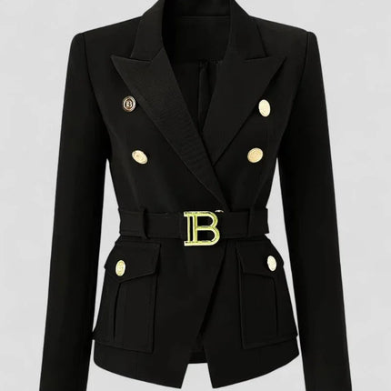 Women's Double Breasted Tailored Blazer with Belt