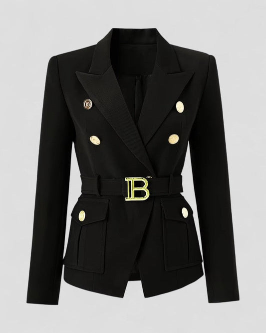 Women's Double Breasted Tailored Blazer with Belt