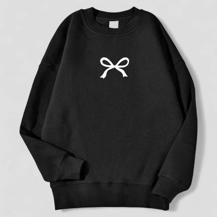 Women's Oversized Bow Print Sweatshirt Cotton Blend Fleece Lined