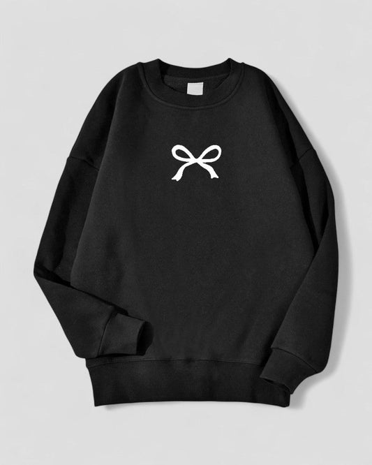 Women's Oversized Bow Print Sweatshirt Cotton Blend Fleece Lined