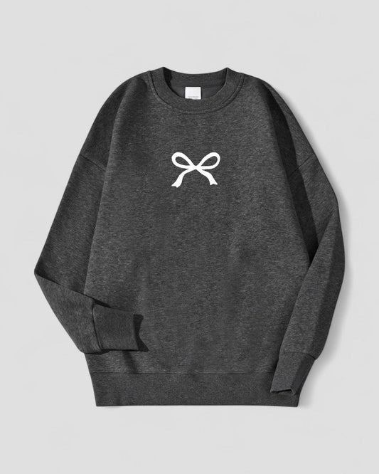 Women's Oversized Bow Print Sweatshirt Cotton Blend Fleece Lined