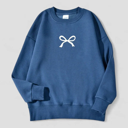 Women's Oversized Bow Print Sweatshirt Cotton Blend Fleece Lined