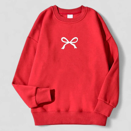 Women's Oversized Bow Print Sweatshirt Cotton Blend Fleece Lined