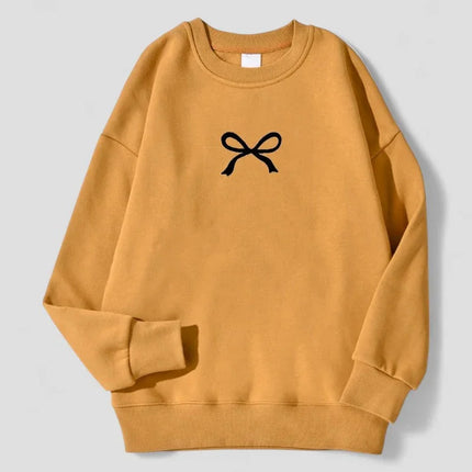 Women's Oversized Bow Print Sweatshirt Cotton Blend Fleece Lined