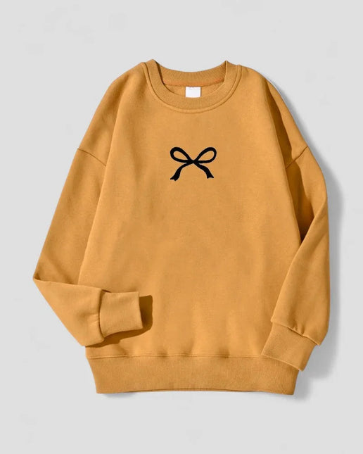 Women's Oversized Bow Print Sweatshirt Cotton Blend Fleece Lined