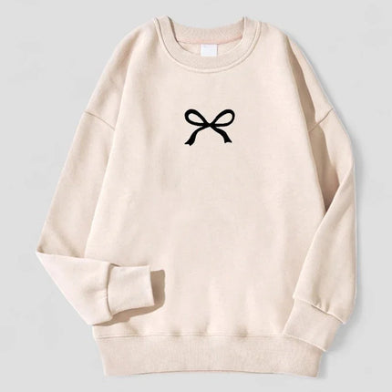 Women's Oversized Bow Print Sweatshirt Cotton Blend Fleece Lined