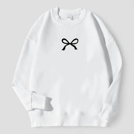 Women's Oversized Bow Print Sweatshirt Cotton Blend Fleece Lined