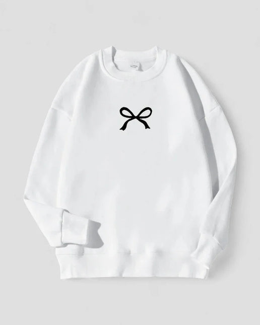Women's Oversized Bow Print Sweatshirt Cotton Blend Fleece Lined
