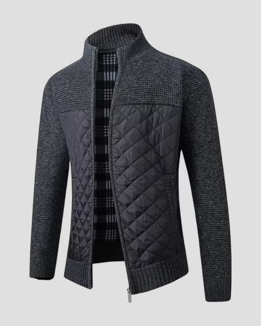Men's Zip Up Quilted Cardigan Jacket Cotton Blend