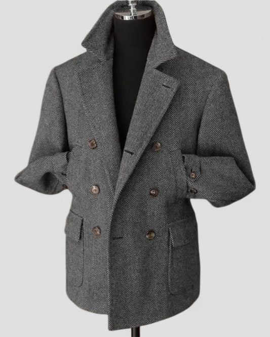 Men's Tailored Blazer Wool Blend Double Breasted