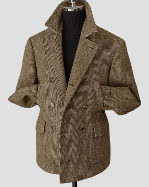 Men's Tailored Blazer Wool Blend Double Breasted
