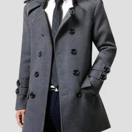 Men's Wool Trench Coat Double Breasted Mid Length Smart Fit