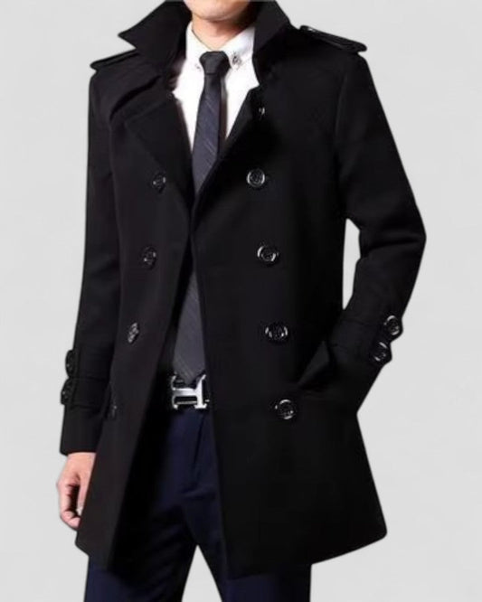 Men's Wool Trench Coat Double Breasted Mid Length Smart Fit