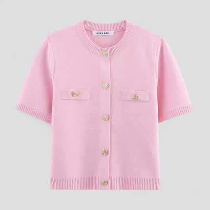 Women's Knitted Button Front Short Sleeve Cardigan