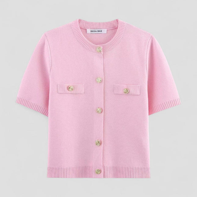 Women's Knitted Button Front Short Sleeve Cardigan