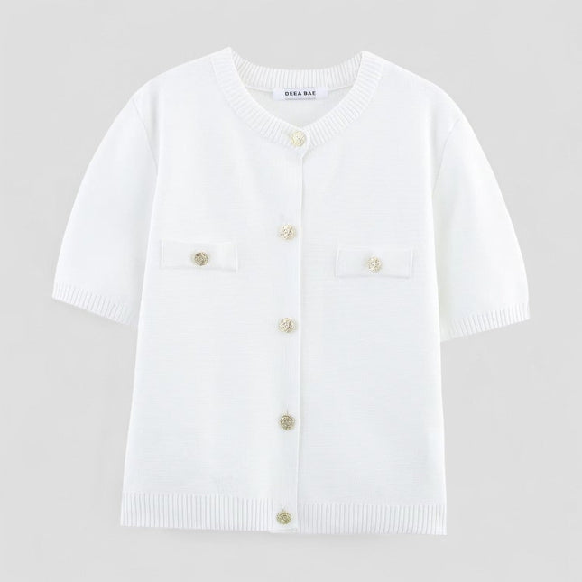 Women's Knitted Button Front Short Sleeve Cardigan
