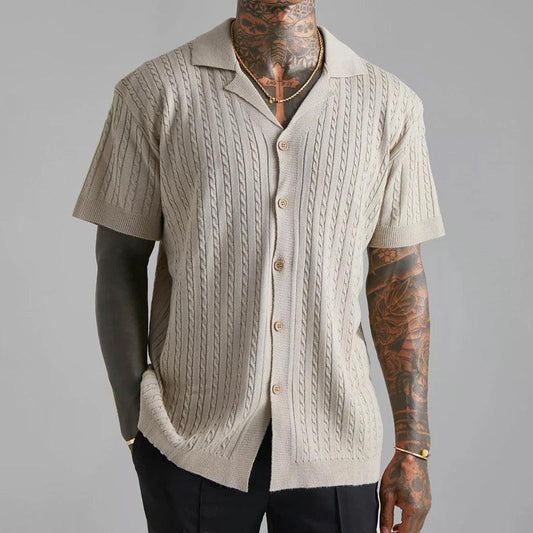 Men's Knitted Button-Up Shirt Short Sleeve