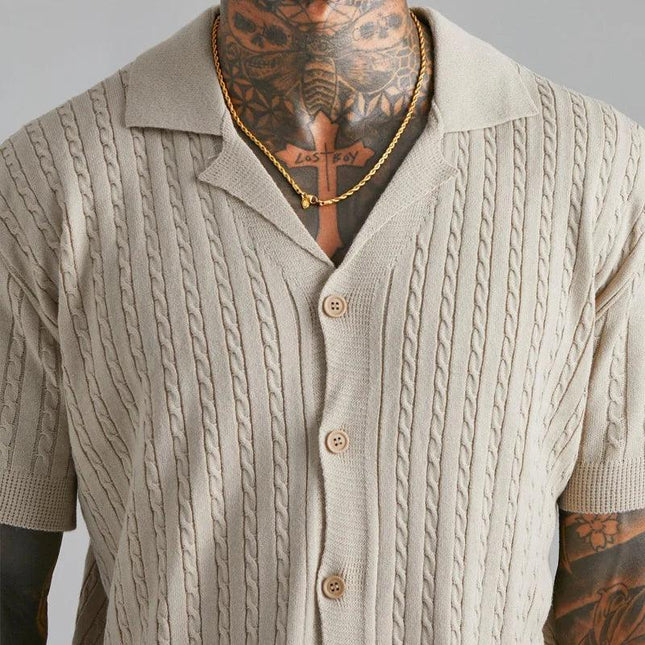 Men's Knitted Button-Up Shirt Short Sleeve