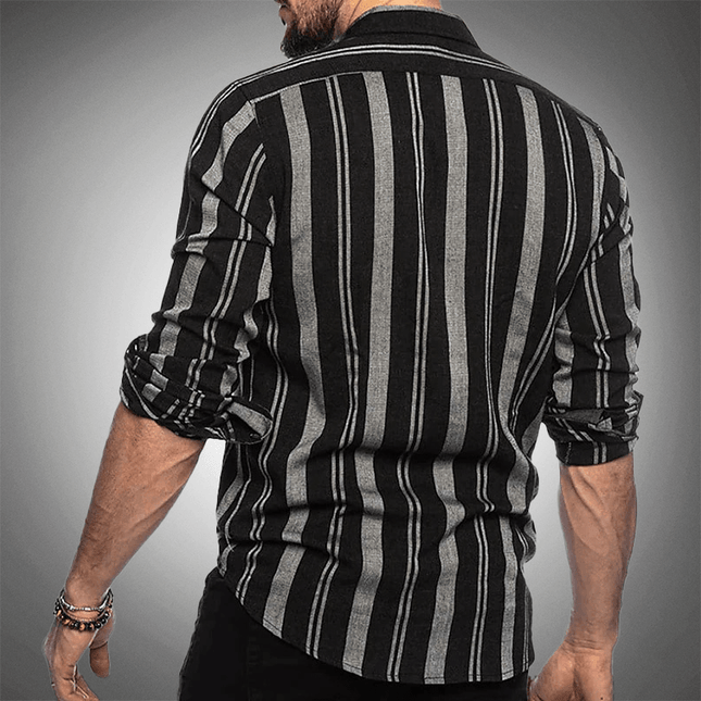 Men's Long Sleeve Button-Up Shirt Striped Tailored Fit