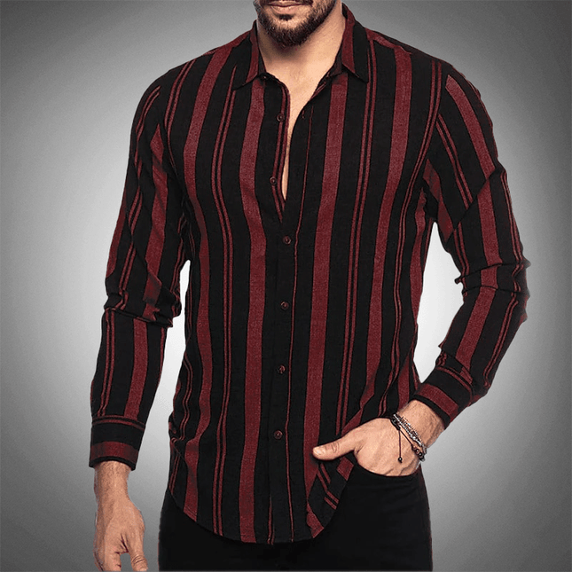 Men's Long Sleeve Button-Up Shirt Striped Tailored Fit