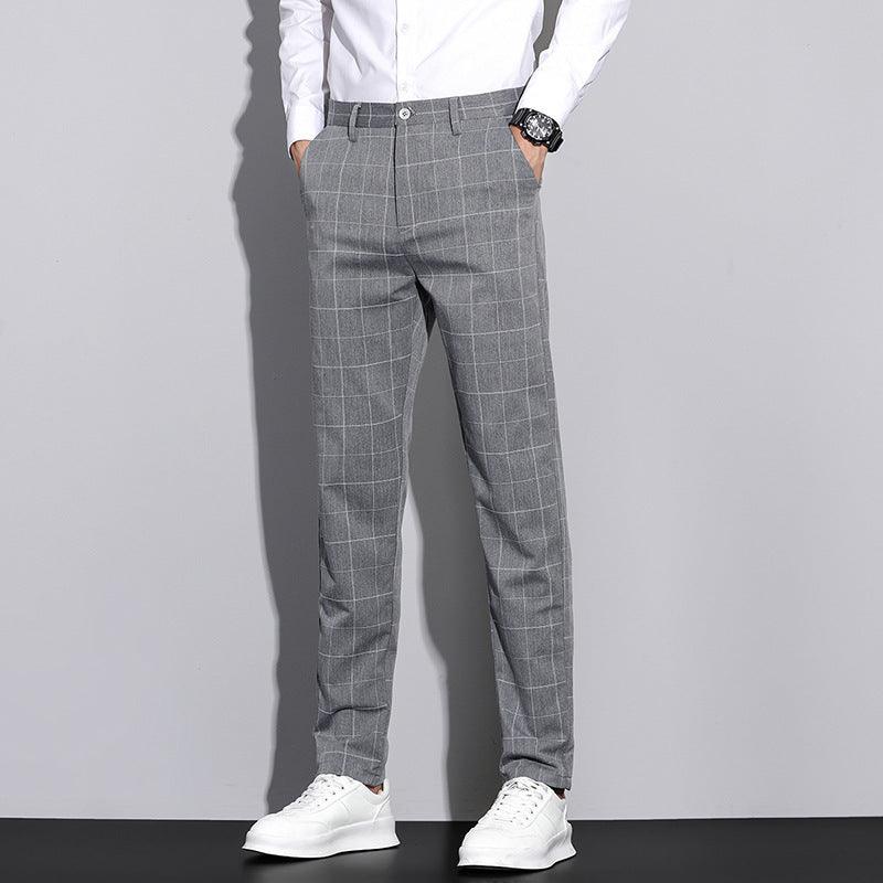 Straton Check Slim Pants | Casual Plaid Straight-Leg Trousers for Men