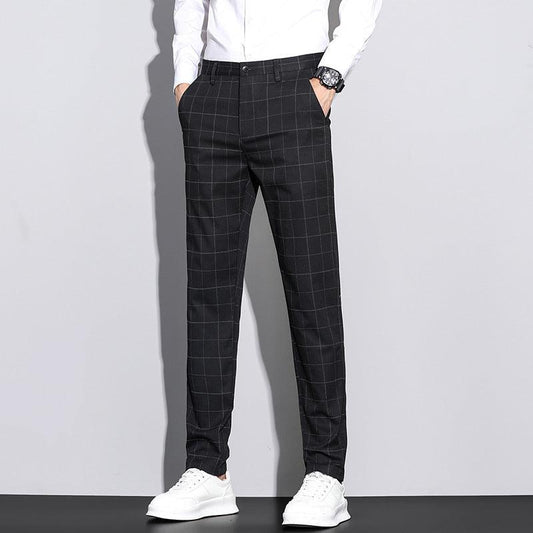 Straton Check Slim Pants | Casual Plaid Straight-Leg Trousers for Men