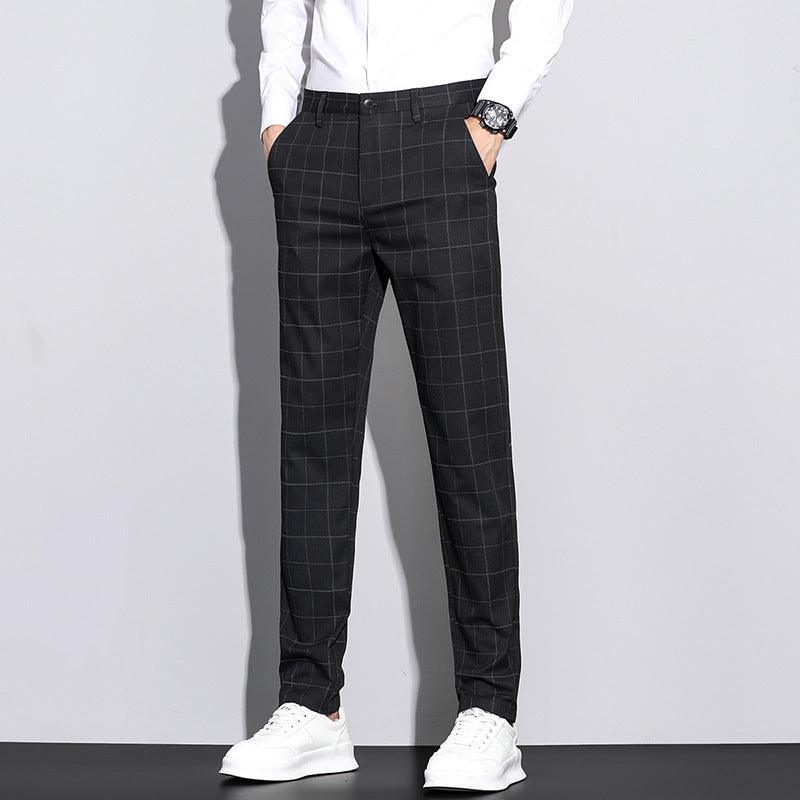 Straton Check Slim Pants | Casual Plaid Straight-Leg Trousers for Men