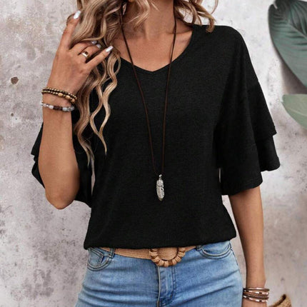Women's V-Neck Blouse Ruffle Sleeve
