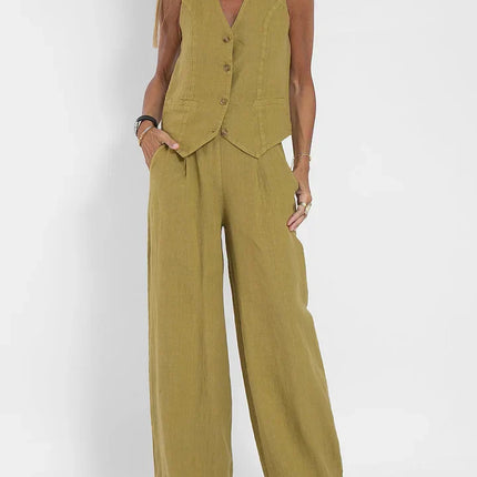 Women's Fitted Linen Vest - Lightweight Buttoned Front for Formal & Casual Wear