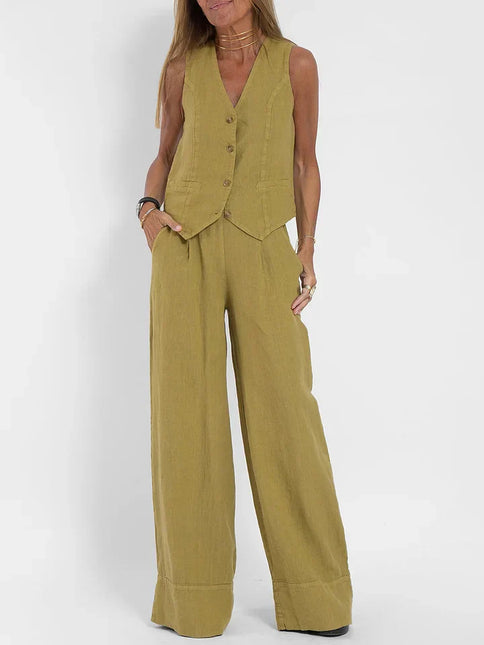 Women's Fitted Linen Vest - Lightweight Buttoned Front for Formal & Casual Wear