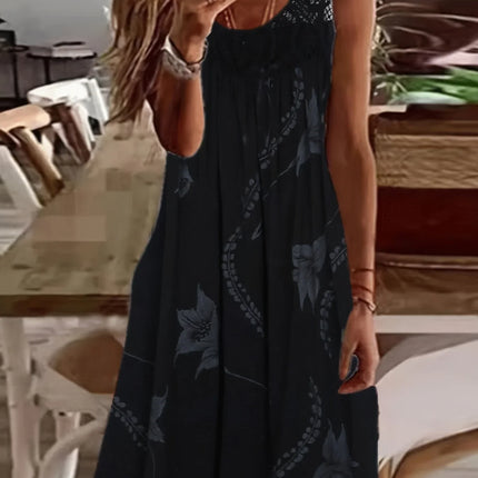 Women's Floral Print Maxi Tank Dress with Round Neck