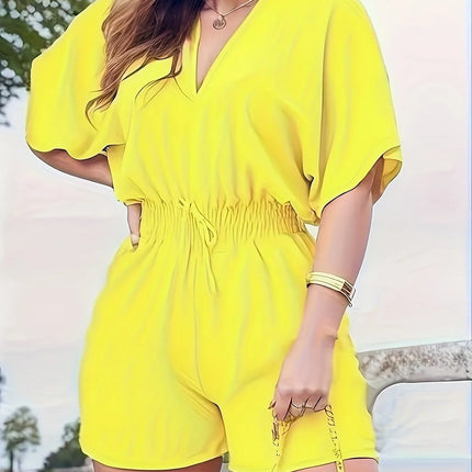 Women's V-Neck Shirred Waist Romper