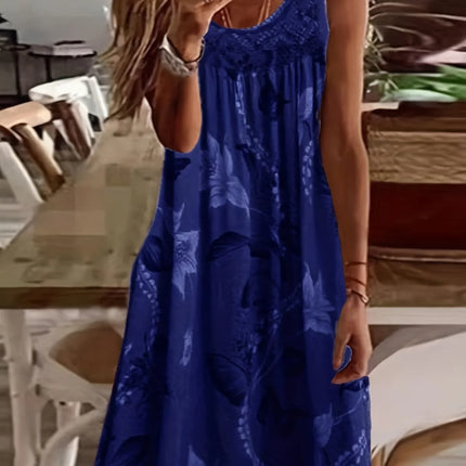 Women's Floral Print Maxi Tank Dress with Round Neck