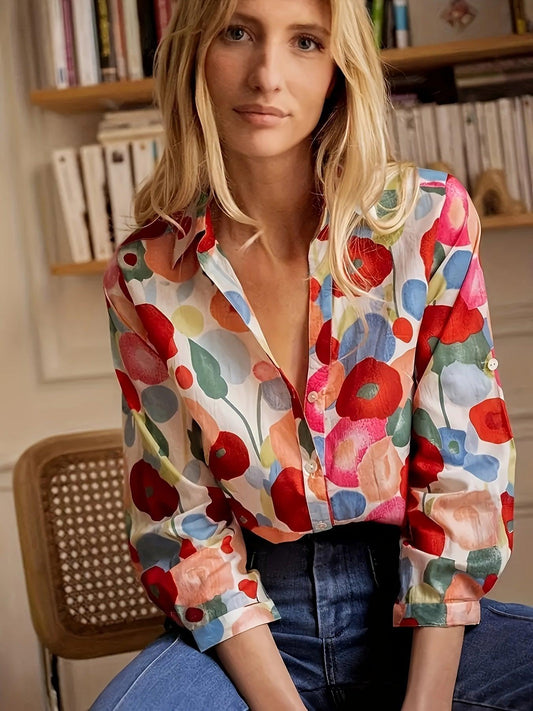 Plus Size Button-Down Shirt Floral Print