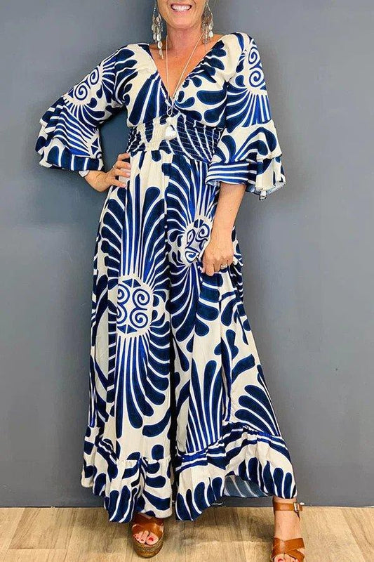 Women's Ruffled Jumpsuit Vintage Floral Print