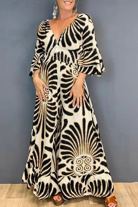 Women's Ruffled Jumpsuit Vintage Floral Print