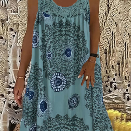 Women's Floral Print Maxi Tank Dress with Round Neck