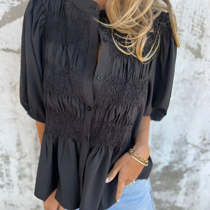 Women's Puff Sleeve Blouse with Smocked Bodice