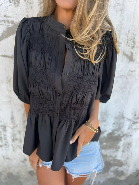 Women's Puff Sleeve Blouse with Smocked Bodice