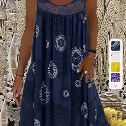 Women's Floral Print Maxi Tank Dress with Round Neck