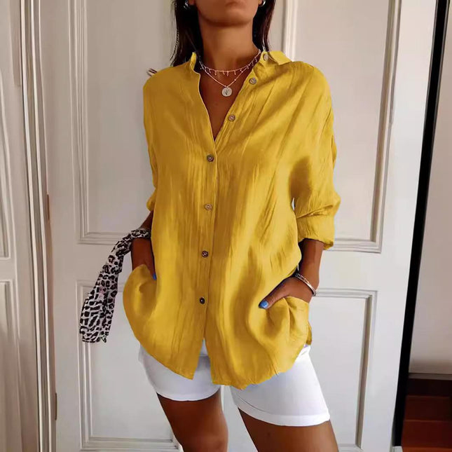 Women's Long Sleeve Button-Down Shirt with Lapel