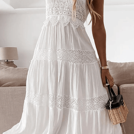 Women's Lace V-Neck Dress Elegant Solid Design