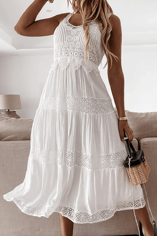 Women's Lace V-Neck Dress Elegant Solid Design