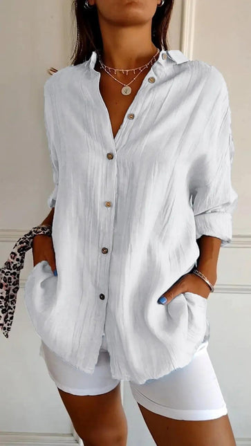 Women's Long Sleeve Button-Down Shirt with Lapel