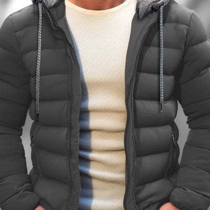 Men's Lightweight Winter Coat Zipper Hood Drawstring