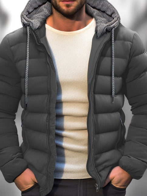 Men's Lightweight Winter Coat Zipper Hood Drawstring