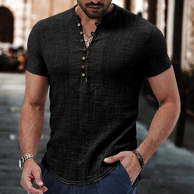 Men’s Short Sleeve Henley Shirt Cotton